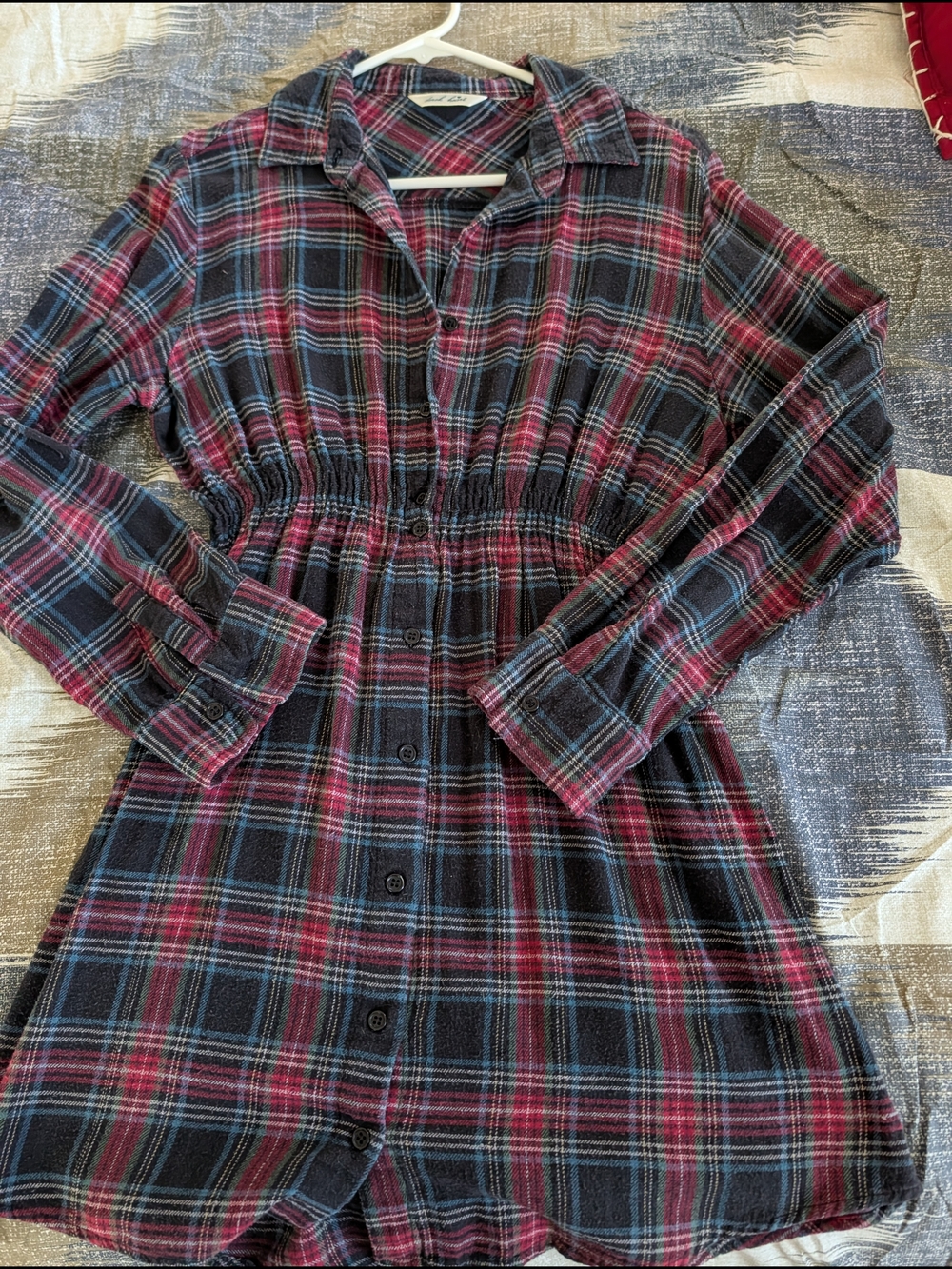 Derek Heart Black Plaid Button-Front Shirt Dress with Pink and Blue Stripes